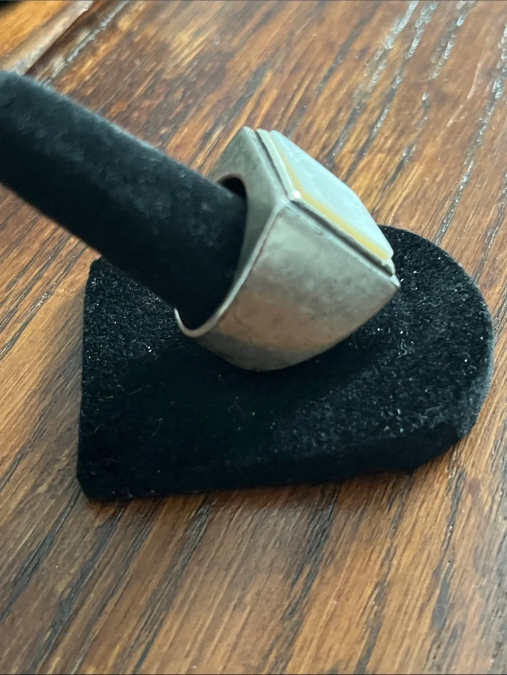 Kenneth Cole Silver-Tone Ring with White/MOP Square Inlay